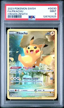 2023 POKEMON SWORD & SHIELD CROWN ZENITH #GG30 FULL ART/PIKACHU PSA 9 - Image 1