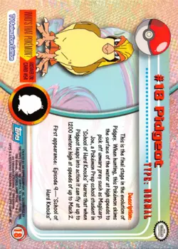 PIDGEOT #18 - BLUE Logo - NON-HOLO - SERIES 1 - TOPPS Pokemon Card - NM/LP - Image 2