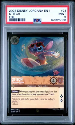 2023 DISNEY LORCANA EN 1-THE FIRST CHAPTER FOIL STITCH CAREFREE SURFER PSA 9 - Image 1