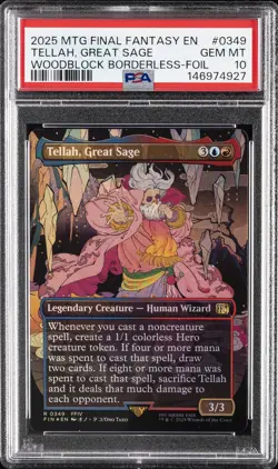 2025 MTG FINAL FANTASY WOODBLOCK BORDERLESS-FOIL #0349 TELLAH, GREAT SAGE PSA 10 - Image 1