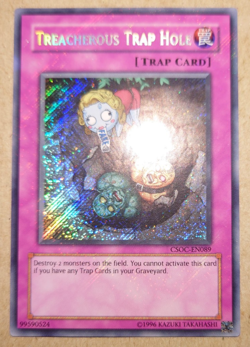 CSOC-EN090 Treacherous Trap Hole Secret Rare UNL Edition Yugioh Card - Image 1