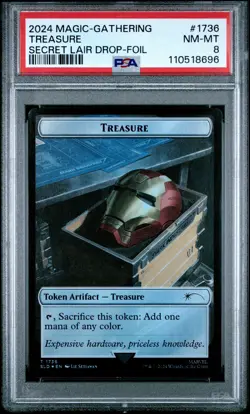 2024 MTG SECRET LAIR DROP MARVEL'S IRON MAN-FOIL #1736 TREASURE PSA 8 - Image 1