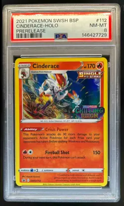 2021 Pokemon SWSH Black Star Promos Cinderace #SWSH112 PSA 8 - Image 1
