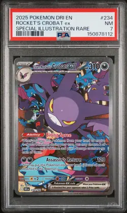 2025 POKEMON DESTINED RIVALS SPECIAL ILLUSTRATION TEAM ROCKET'S CROBAT EX PSA 7 - Image 1
