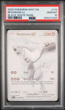 2025 POKEMON WHT EN-WHITE FLARE BLACK WHITE RARE #173 RESHIRAM EX PSA 10 - Image 1