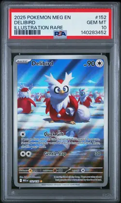 2025 POKEMON MEG EN-MEGA EVOLUTION ILLUSTRATION RARE #152 DELIBIRD PSA 10 - Image 1