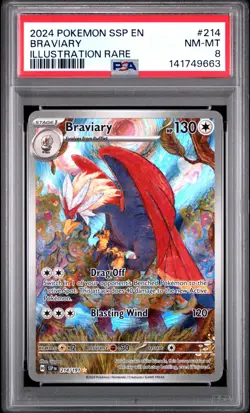 2024 POKEMON SSP EN-SURGING SPARKS ILLUSTRATION RARE #214 BRAVIARY PSA 8 - Image 1