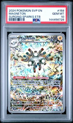 2024 POKEMON SVP SURGING SPARKS ELITE TRAINER BOX #159 MAGNETON PSA 10 - Image 1