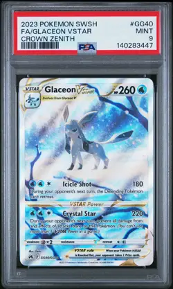 2023 POKEMON SWORD & SHIELD CROWN ZENITH #GG40 FULL ART/GLACEON VSTAR PSA 9 - Image 1