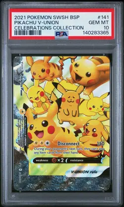 2021 POKEMON SWSH BLACK STAR PROMO CELEBRATIONS COLL #141 PIKACHU V-UNION PSA 10 - Image 1