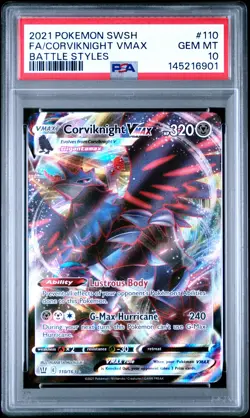 2021 POKEMON SWORD & SHIELD BATTLE STYLES #110 FULL ART/CORVIKNIGHT VMAX PSA 10 - Image 1