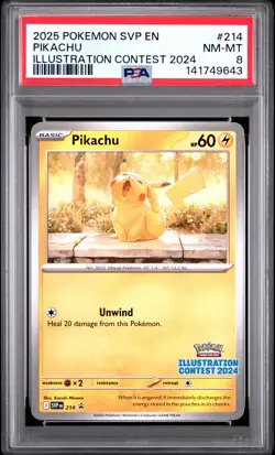 2025 POKEMON SVP EN-SV BLACK STAR PROMO ILLUSTRATION CONTEST 2024 PIKACHU PSA 8 - Image 1