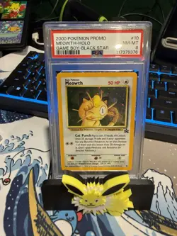 2000 POKEMON PROMO BLACK STAR GAME BOY #10 MEOWTH-HOLO PSA 8 - Image 1