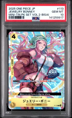 2025 ONE PIECE JPN MINI-TIN PACK SET VOL.2 BISAI #113 JEWELRY BONNEY PSA 10 - Image 1