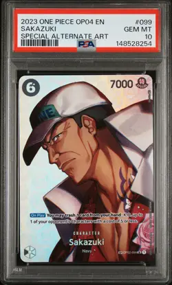 2023 ONE PIECE OP04-KINGDOMS OF INTRIGUE SPECIAL ALTERNATE ART SAKAZUKI PSA 10 - Image 1