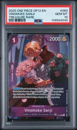 2025 ONE PIECE OP12-LEGACY OF THE MASTER TREASURE RARE VINSMOKE SANJI PSA 10 - Image 1