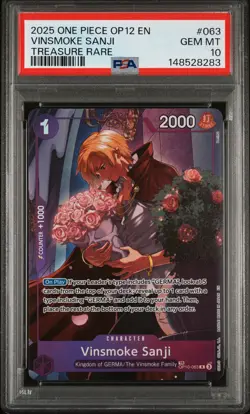 2025 ONE PIECE OP12-LEGACY OF THE MASTER TREASURE RARE VINSMOKE SANJI PSA 10 - Image 1