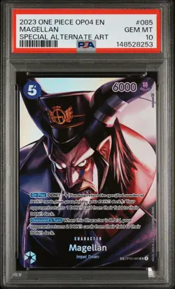2023 ONE PIECE OP04-KINGDOMS OF INTRIGUE SPECIAL ALTERNATE ART MAGELLAN PSA 10 - Image 1
