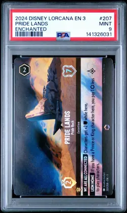 2024 DISNEY LORCANA EN 3-INTO THE INKLANDS ENCHANTED #207 PRIDE LANDS PSA 9 - Image 1