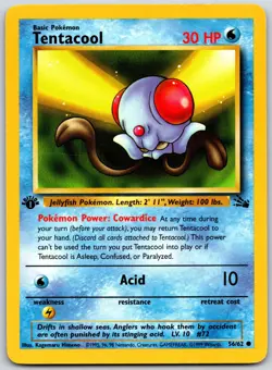 POKEMON FOSSIL TENTACOOL 56/62 COMMON 1ST EDITION MP - Image 1