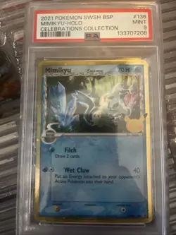 PSA 9 Mimikyu SWSH136 Pokemon Celebrations Black Star Promo Holo 2021 - Image 1
