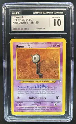 2002 Pokemon Neo Destiny Unown L #86/105 CGC 10 - Image 1