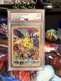 2023 POKEMON SWORD & SHIELD CROWN ZENITH #160 FULL ART/PIKACHU PSA 9 - Image 1