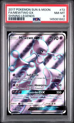 PSA 8 2017 POKEMON SUN & MOON SHINING LEGENDS #72 FULL ART/MEWTWO GX - Image 1