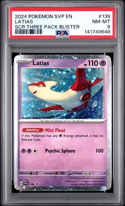 2024 POKEMON STELLAR CROWN THREE PACK BLISTER #139 LATIAS PSA 8 - Image 1