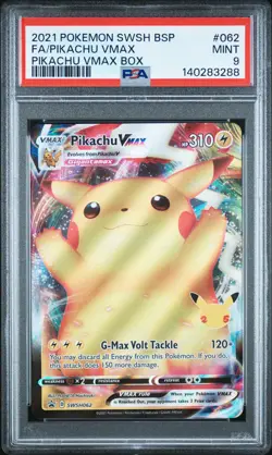 2021 POKEMON SWSH BLACK STAR PROMO PIKACHU VMAX BOX FULL ART/PIKACHU VMAX PSA 9 - Image 1