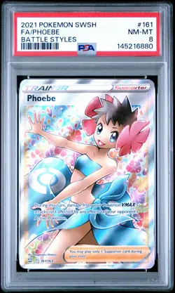 2021 POKEMON SWORD & SHIELD BATTLE STYLES #161 FULL ART/PHOEBE PSA 8 - Image 1