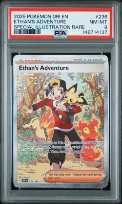 2025 POKEMON DESTINED RIVALS SPECIAL ILLUSTRATION RARE ETHAN'S ADVENTURE PSA 8 - Image 1