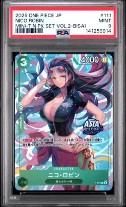 2025 ONE PIECE JPN MINI-TIN PACK SET VOL.2 BISAI #111 NICO ROBIN PSA 9 - Image 1