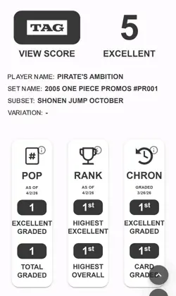 TAG 5 One Piece Pirate's Ambition Promo Luffy PR001 MP - Image 2