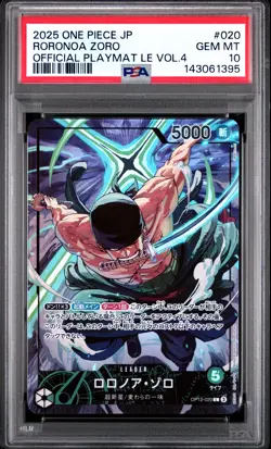 2025 ONE PIECE JPN PROMOS OFFICIAL PLAYMAT LTD ED VOL.4 #020 RORONOA ZORO PSA 10 - Image 1