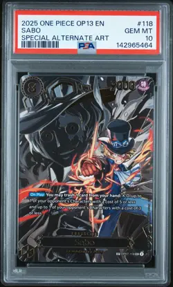 2025 ONE PIECE OP13-CARRYING ON HIS WILL SPECIAL ALTERNATE ART #118 SABO PSA 10 - Image 1