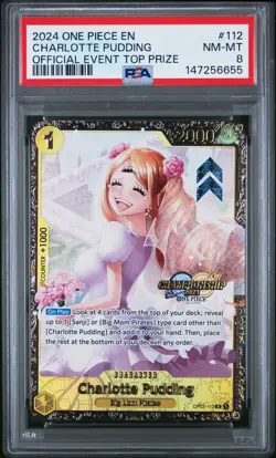 2024 ONE PIECE PROMOS OFFICIAL EVENT TOP PRIZE #112 CHARLOTTE PUDDING PSA 8 - Image 1