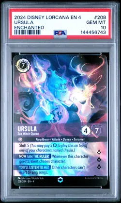 2024 DISNEY LORCANA EN 4-URSULA'S RETURN ENCHANTED #208 URSULA PSA 10 - Image 1