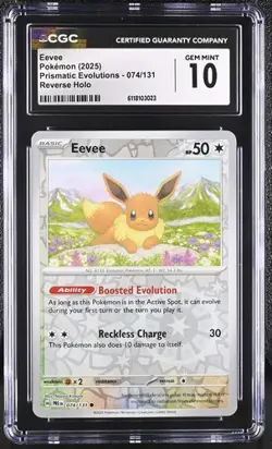 ✨✨ CGC 10 GEM MINT Eevee 074/131 REVERSE HOLO Prismatic Evolutions Pokemon Card - Image 1