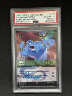 2023 Disney Lorcana Genie- Enchanted #209/204 Double Sword Auto- PSA 10 Auto 10 - Image 1