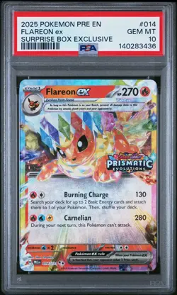 2025 POKEMON PRISMATIC EVOLUTIONS SURPRISE BOX EXCLUSIVE FLAREON EX PSA 10 - Image 1