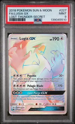 2018 POKEMON SUN & MOON LOST THUNDER SECRET #227 FULL ART/LUGIA GX PSA 9 - Image 1