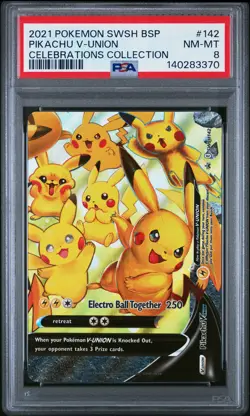 2021 POKEMON SWSH BLACK STAR PROMO CELEBRATIONS COLL #142 PIKACHU V-UNION PSA 8 - Image 1