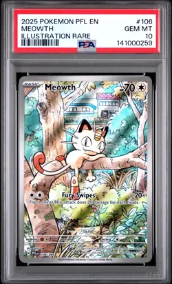 2025 POKEMON PFL EN-PHANTASMAL FLAMES ILLUSTRATION RARE #106 MEOWTH PSA 10 - Image 1