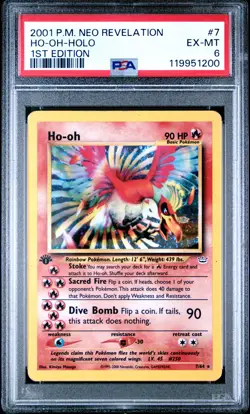 2001 POKEMON NEO REVELATION 1ST ED #7 HO-OH-HOLO PSA 6 - Image 1