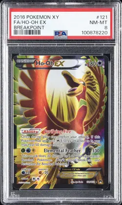 2016 POKEMON XY BREAKPOINT #121 FULL ART/HO-OH EX PSA 8 - Image 1