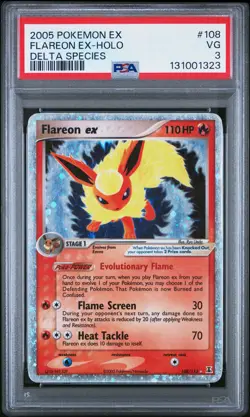 2005 POKEMON EX DELTA SPECIES #108 FLAREON EX-HOLO PSA 3 - Image 1