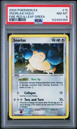2004 POKEMON EX FIRE RED & LEAF GREEN #15 SNORLAX-HOLO PSA 8 - Image 1