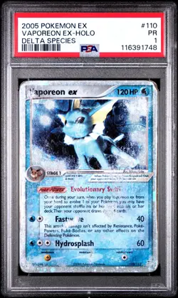 2005 POKEMON EX DELTA SPECIES #110 VAPOREON EX-HOLO PSA 1 - Image 1