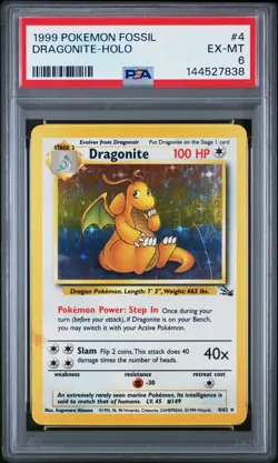 1999 POKEMON FOSSIL #4 DRAGONITE-HOLO PSA 6 - Image 1